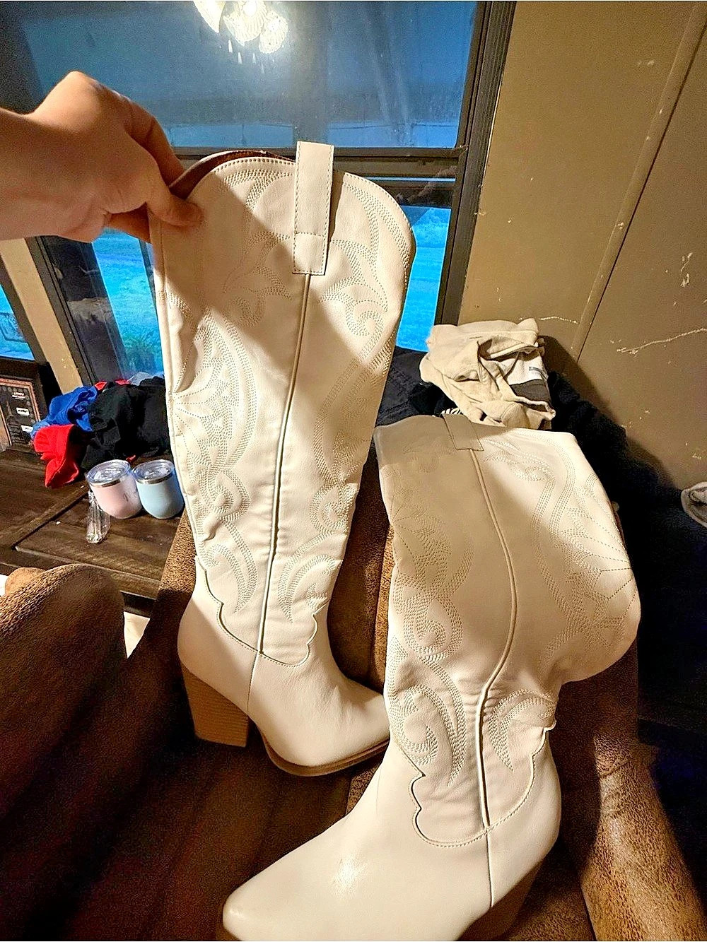 Women's Embroidered White Over-the-Knee Boots Like New